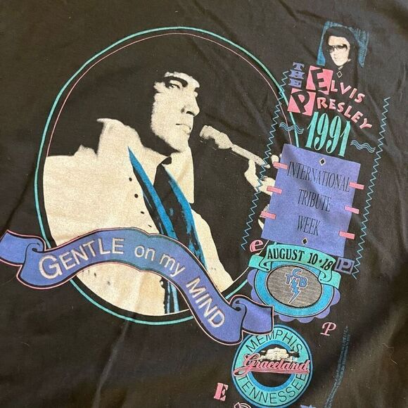 Vintage 1991 Elvis Presley Band Music Tour Rock Tshirt Men Large Black - Picture 2 of 6